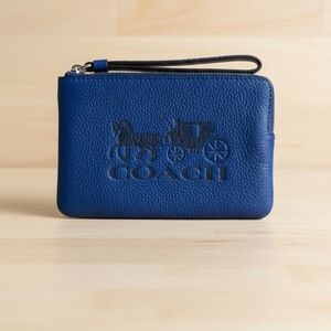 Coach Corner Zip Horse & Carriage Embossed Wristlet - Vivid Blue - NWT